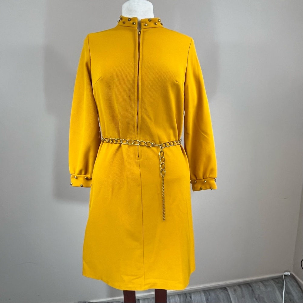 Vintage | Mustard Yellow Zip Front Long Sleeved Dress